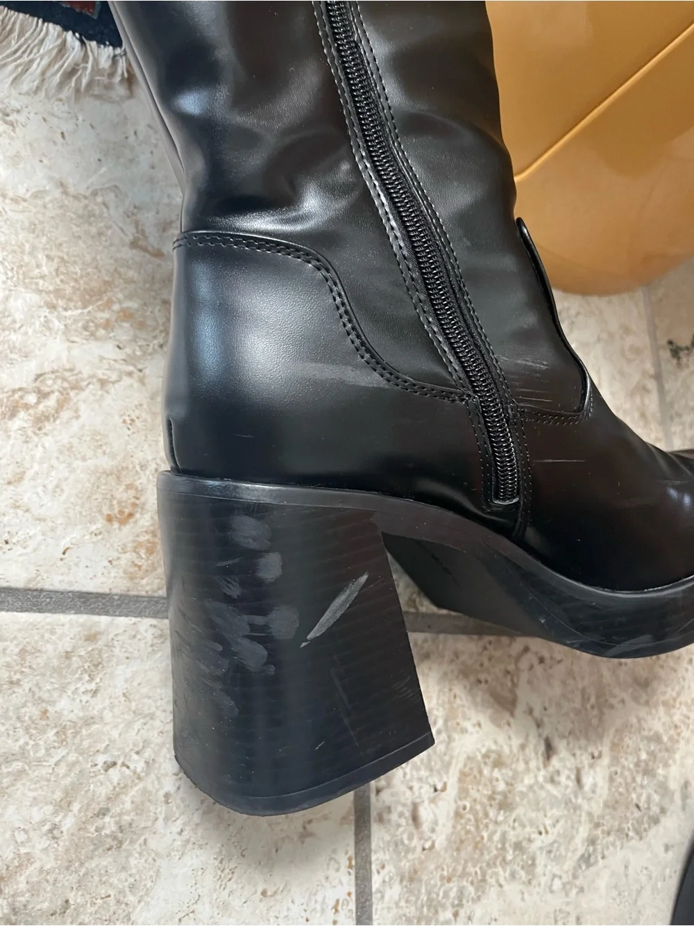 Bershka Black Platform Knee-High Block Heel Boots